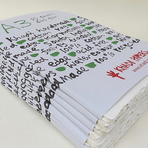 KHADI HANDMADE RAG PAPER Pack of 10 - 640gsm - A3