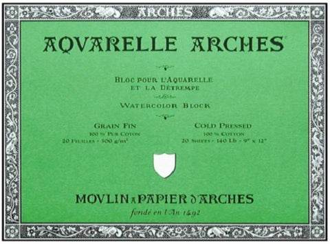 ARCHES AQUARELLE WATERCOLOUR BLOCK  300gsm/140lb -23 x 31cm - Cold Pressed