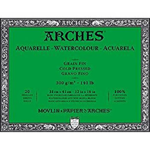 ARCHES AQUARELLE WATERCOLOUR BLOCK  300gsm/140lb -31 x 41cm - Cold Pressed