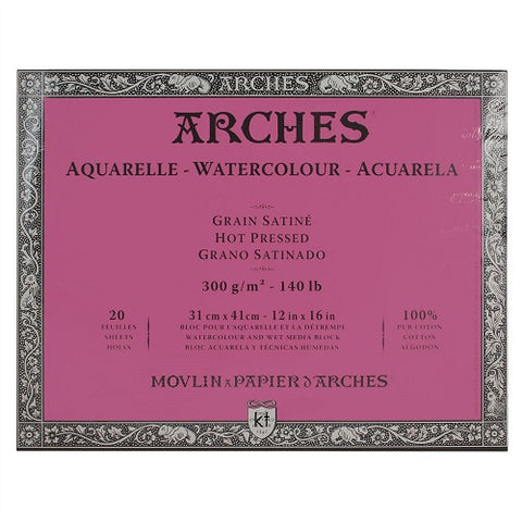 ARCHES AQUARELLE WATERCOLOUR BLOCK  300gsm/140lb -31 x 41cm - Hot Pressed