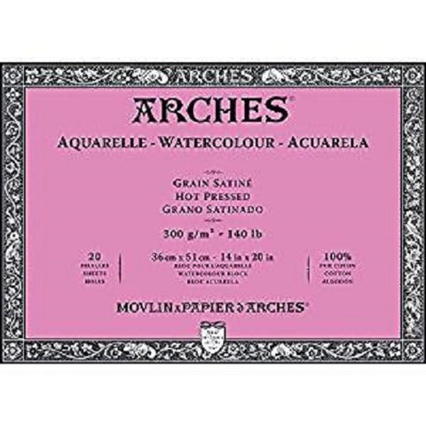 ARCHES AQUARELLE WATERCOLOUR BLOCK  300gsm/140lb -36 x 51cm - Hot Pressed
