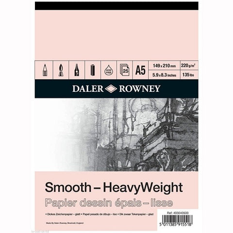 Daler Rowney Smooth Heavyweight Cartridge Paper Pad - 220 gsm - A5