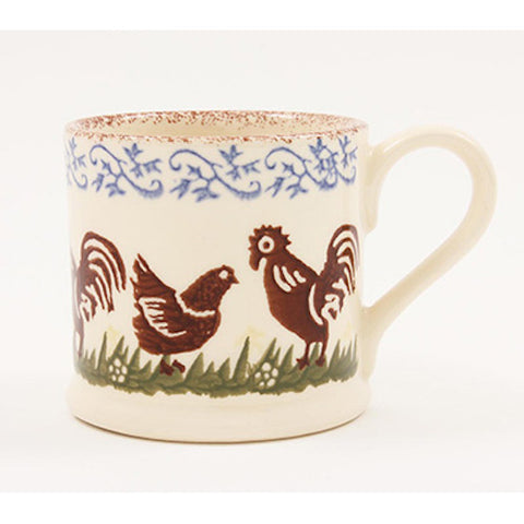 BRIXTON POTTERY NEW HANDMADE 250ml POTTERY MUG - Cockerel & Hen