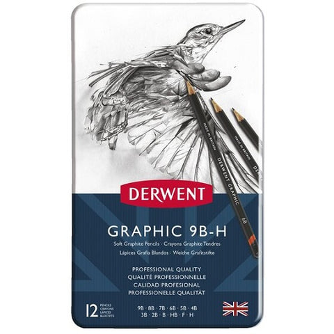 DERWENT Graphic Pencils  - Tin of 12 Pencils - SOFT (9B-H)