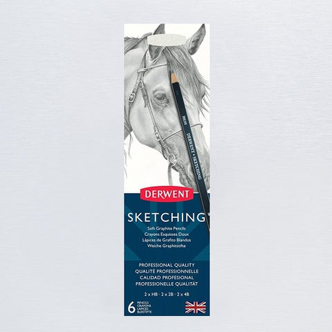 DERWENT SKETCHING PENCILS - Tin of 6 Pencils plus Sharpener