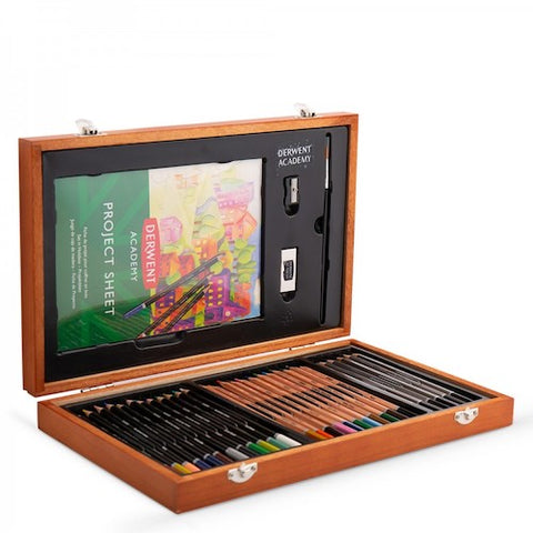 DERWENT  ACADEMY WOODEN BOX GIFT  SET OF 30