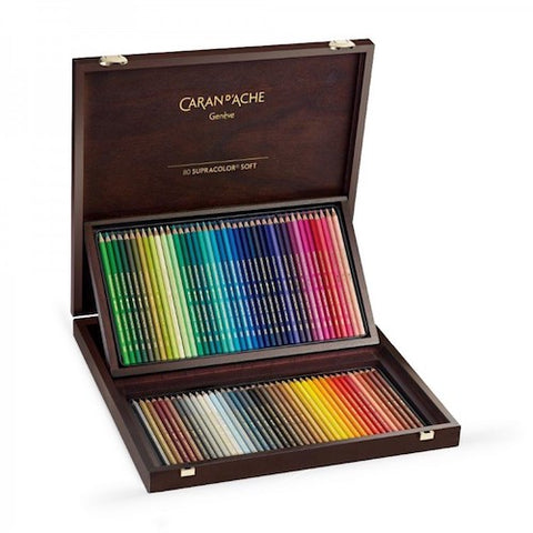 CARAN d'ACHE SUPRACOLOR SOFT COLOURED PENCILS - Wooden Box of 80