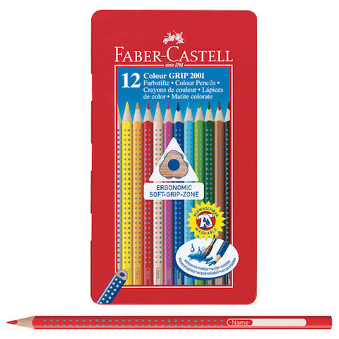 FABER CASTELL GRIP 2001 COLOURED PENCIL TIN - 12 Colours